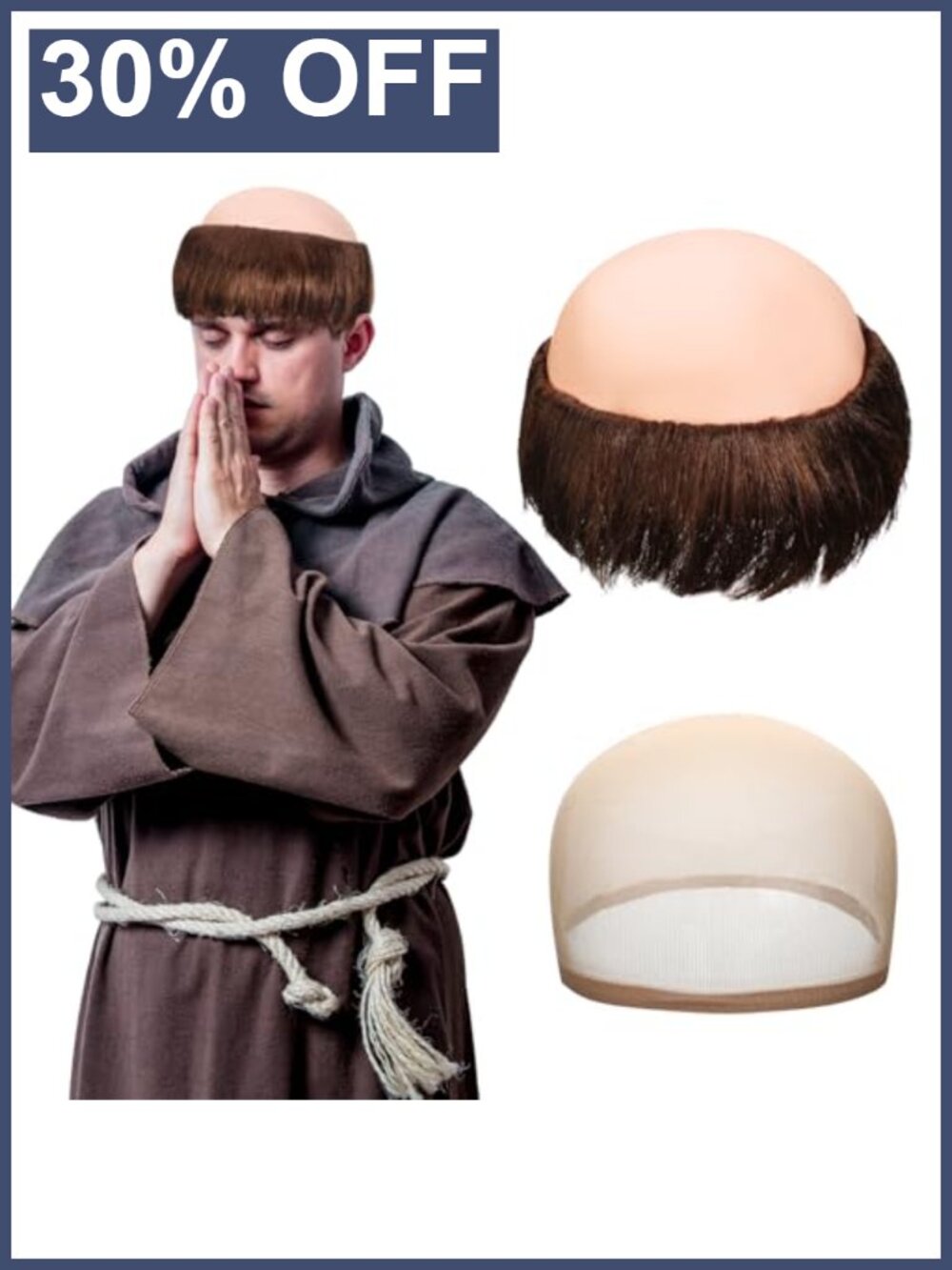 2pc Monk Bald Wig Set Men Costume Cosplay Halloween Party